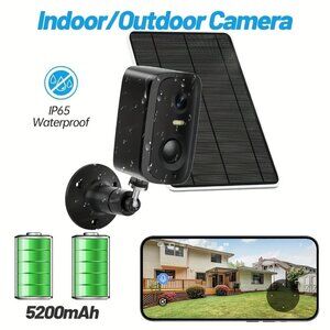 Solar Security Cameras Wireless Outdoor With Solar Panel 3K WiFi Wireless -Black
